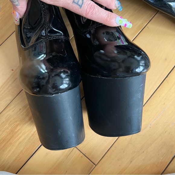 Heelless platform thigh high boots - black pvc - Picture 7 of 10